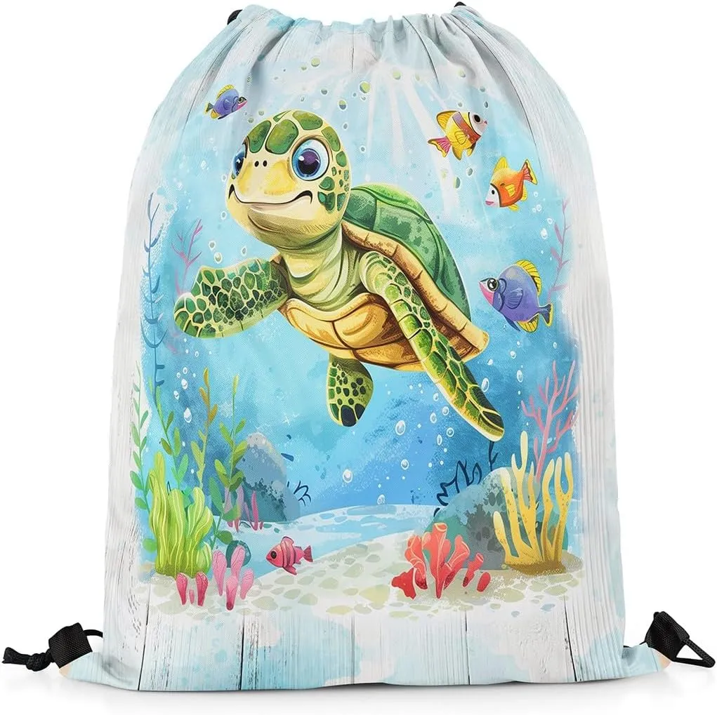 Manfei Summer Surfing Drawstring Backpack,Beach Surfboard Tropical Coconut Palm Trees Drawstring Bag