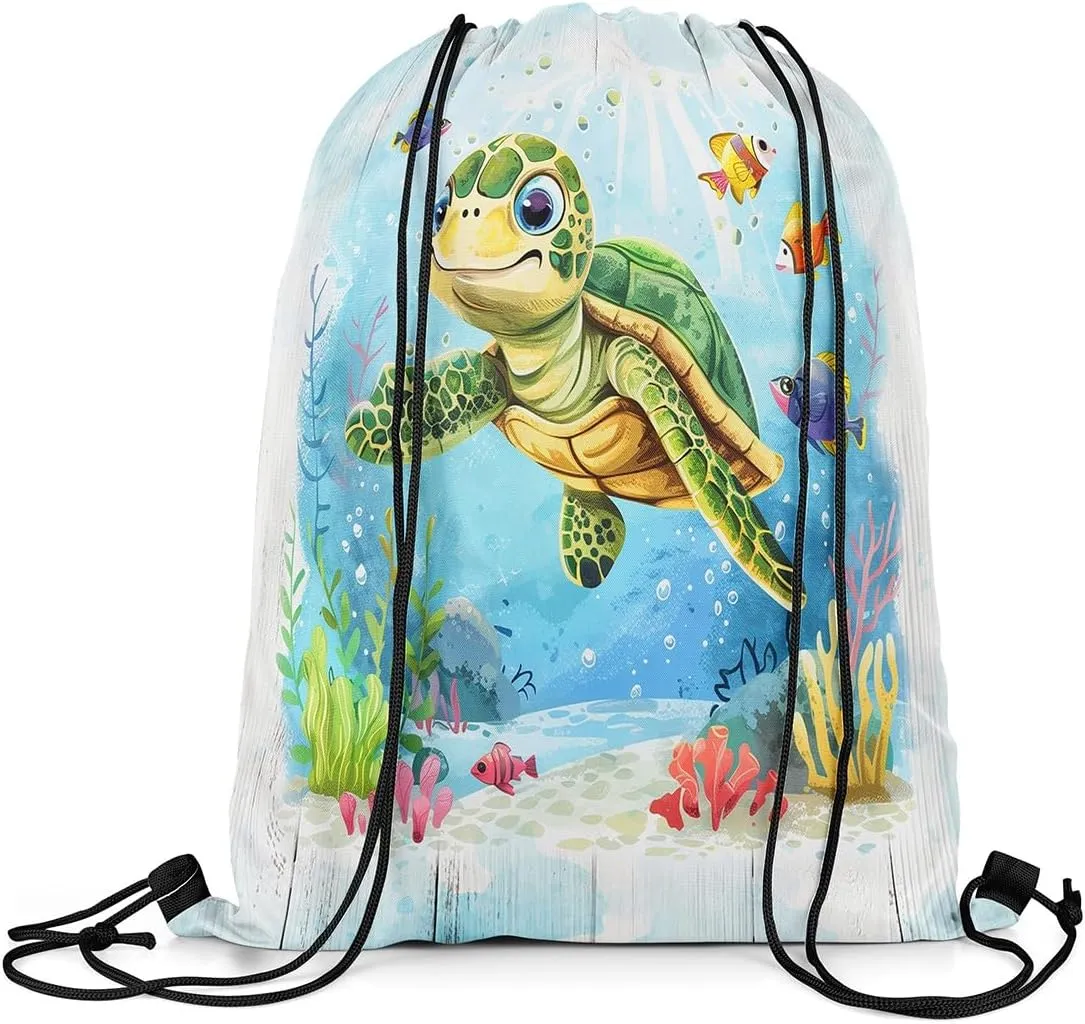 Manfei Summer Surfing Drawstring Backpack,Beach Surfboard Tropical Coconut Palm Trees Drawstring Bag