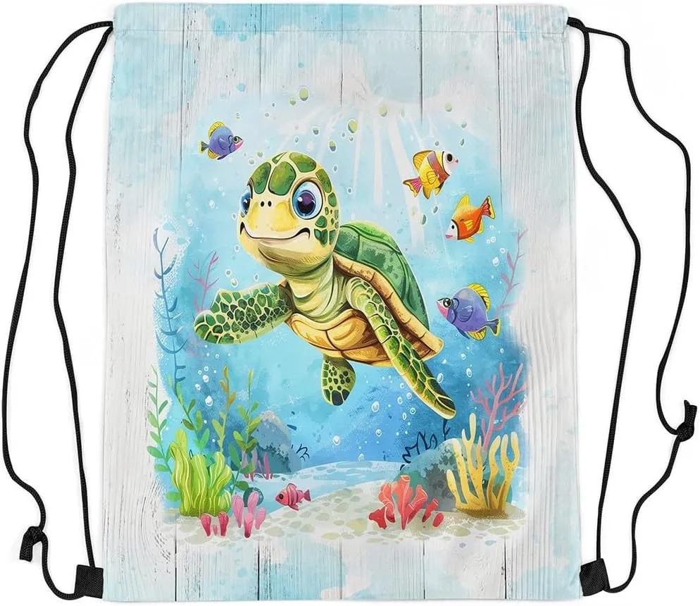 Manfei Summer Surfing Drawstring Backpack,Beach Surfboard Tropical Coconut Palm Trees Drawstring Bag