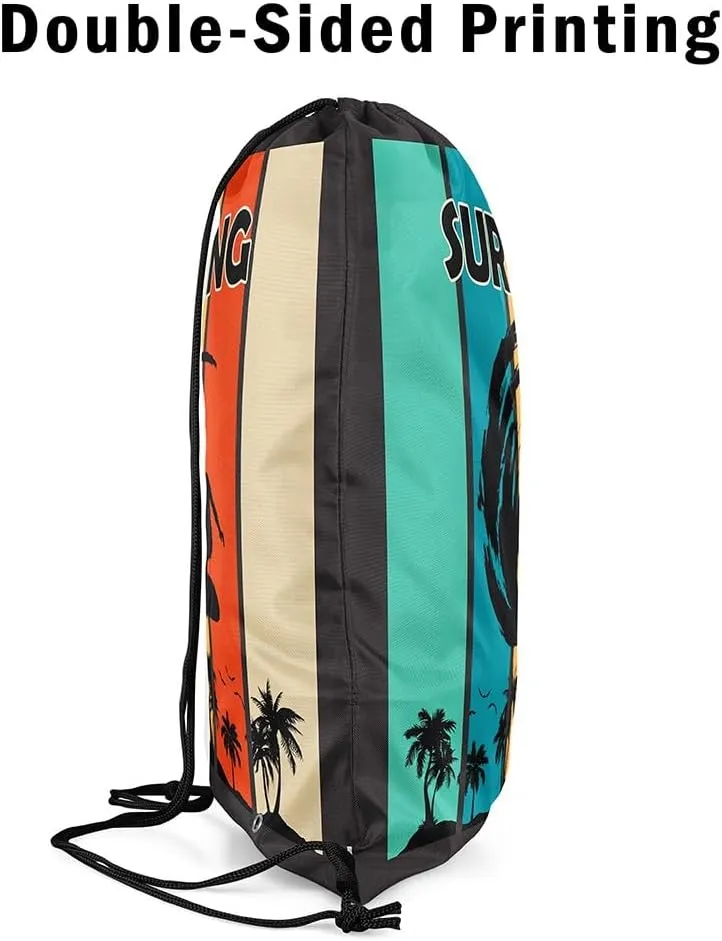 Manfei Summer Surfing Drawstring Backpack,Beach Surfboard Tropical Coconut Palm Trees Drawstring Bag