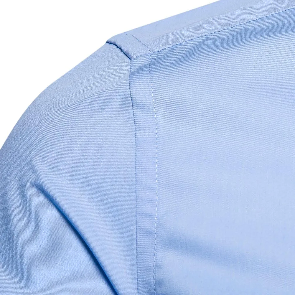 Manwan walk Men's Slim Fit Business Casual Cotton Long Sleeves Solid Button Down Dress Shirts