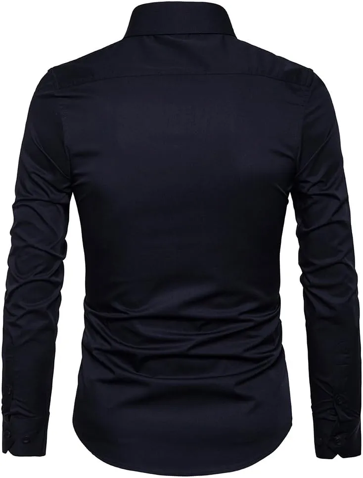 Manwan walk Men's Slim Fit Business Casual Cotton Long Sleeves Solid Button Down Dress Shirts