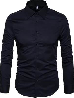Manwan walk Men's Slim Fit Business Casual Cotton Long Sleeves Solid Button Down Dress Shirts