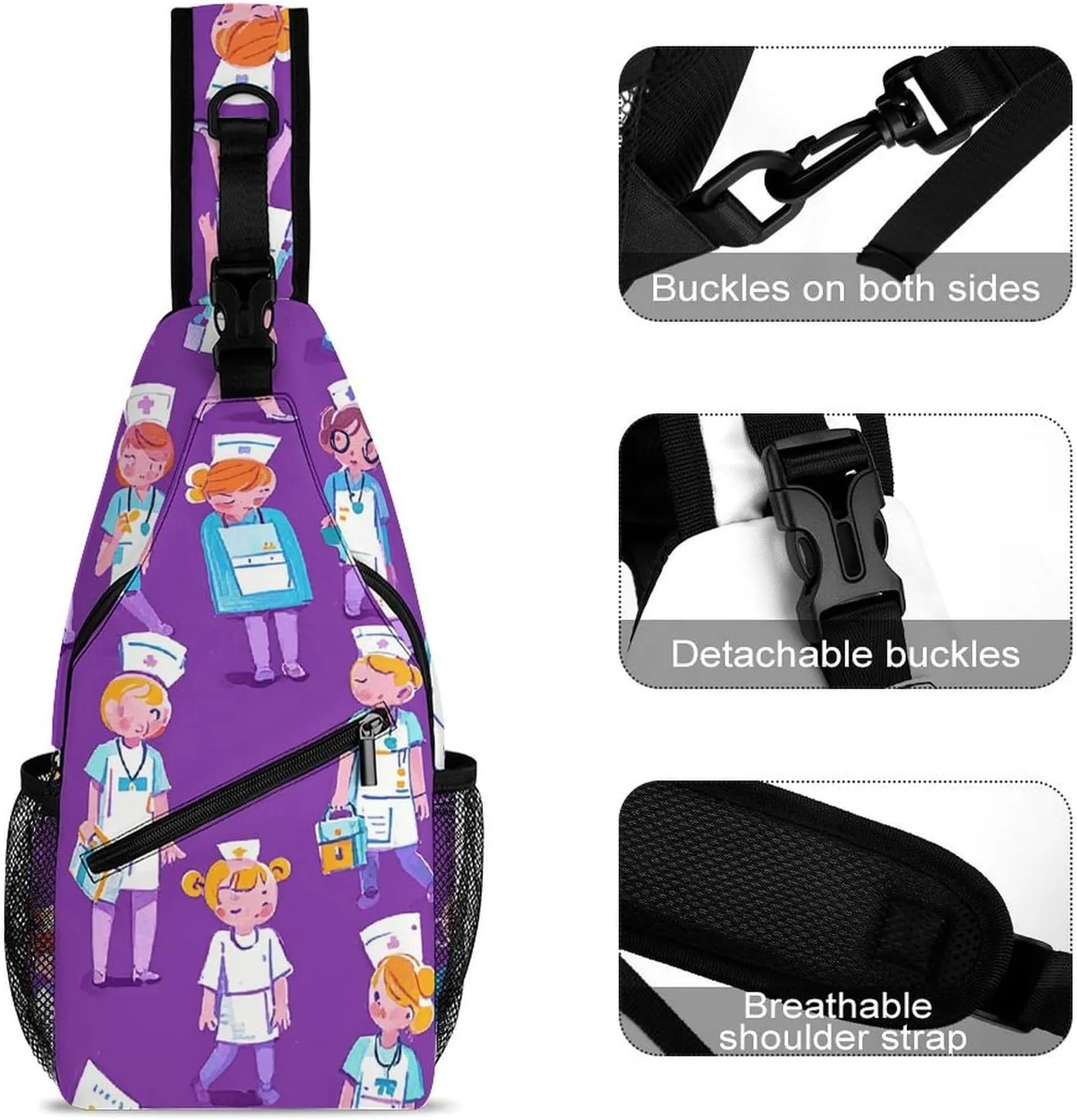 Many Cartoon Cats Crossbody Sling Bag, Travel Backpack, Hiking Sling Bags, Chest Bag, Shoulder Bags, Daypack