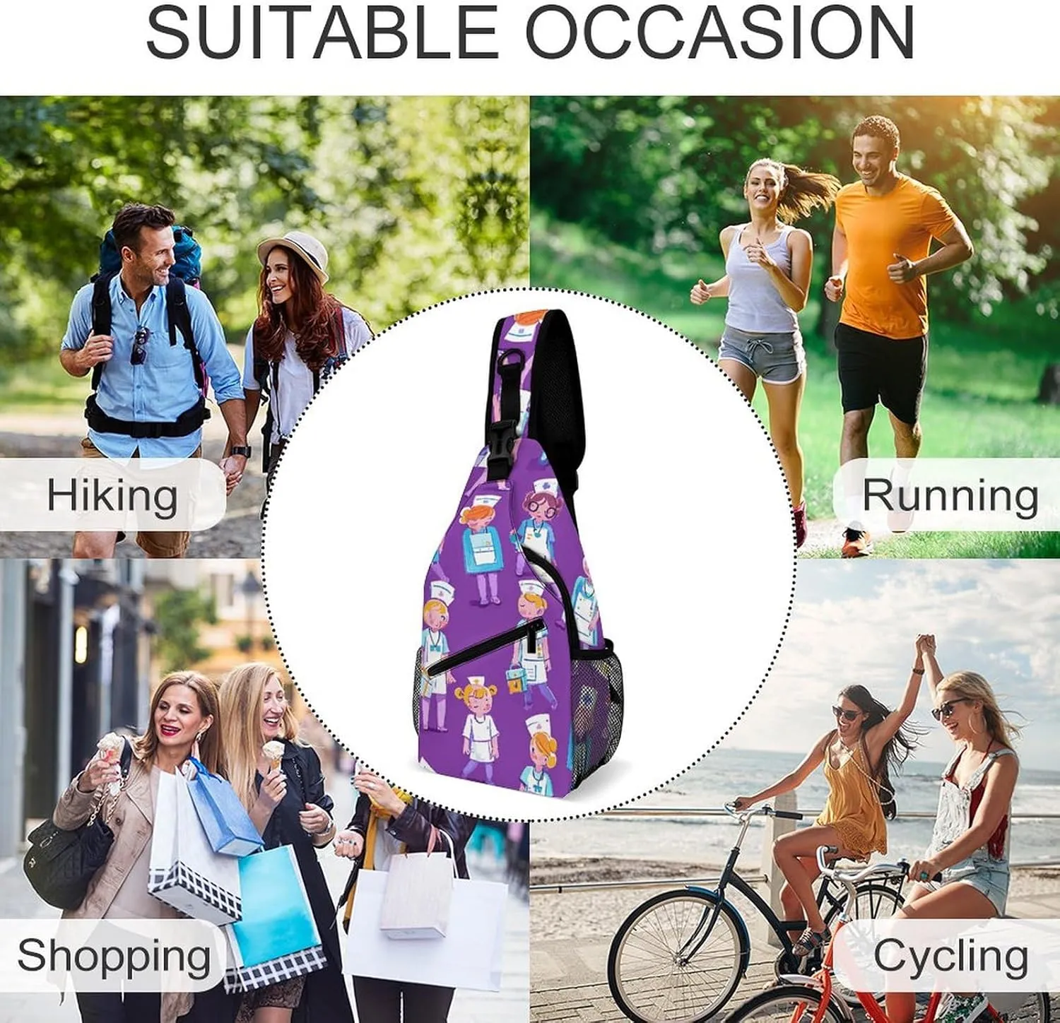 Many Cartoon Cats Crossbody Sling Bag, Travel Backpack, Hiking Sling Bags, Chest Bag, Shoulder Bags, Daypack