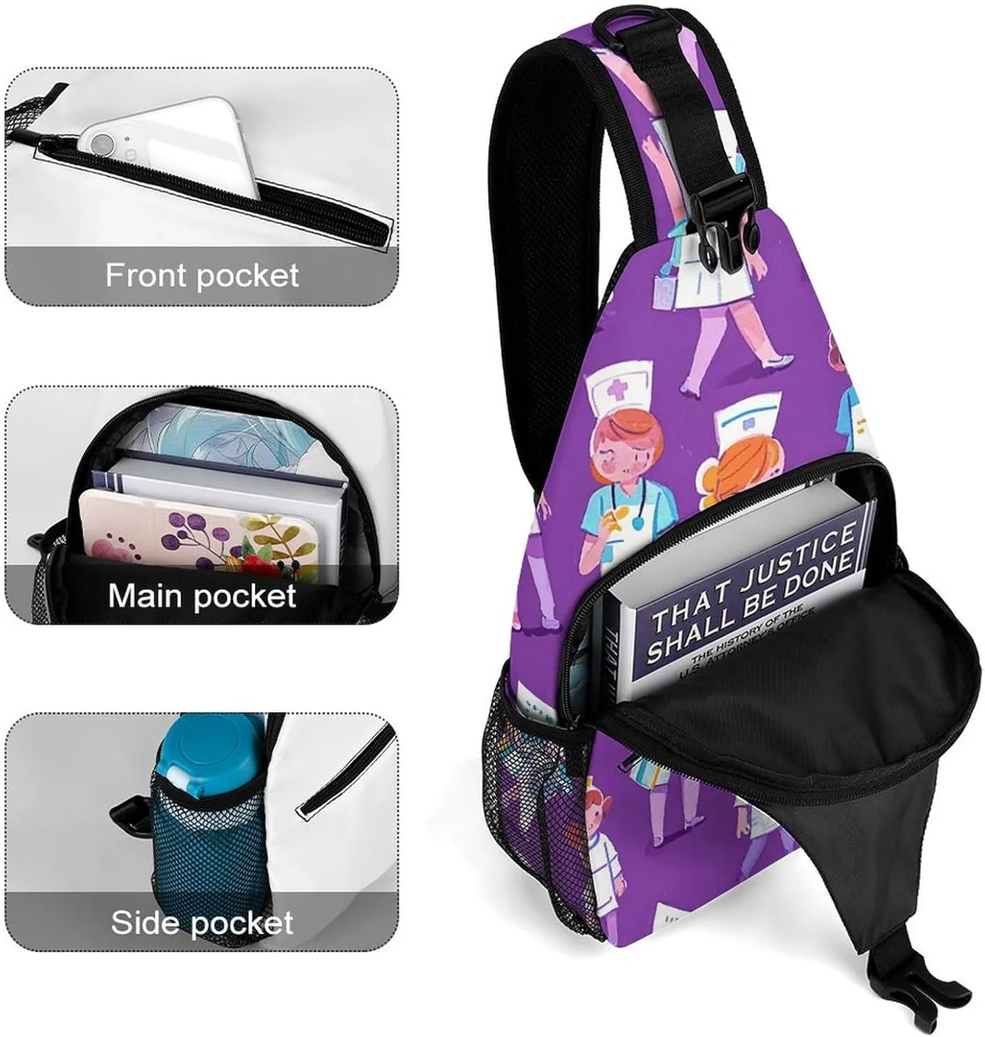 Many Cartoon Cats Crossbody Sling Bag, Travel Backpack, Hiking Sling Bags, Chest Bag, Shoulder Bags, Daypack