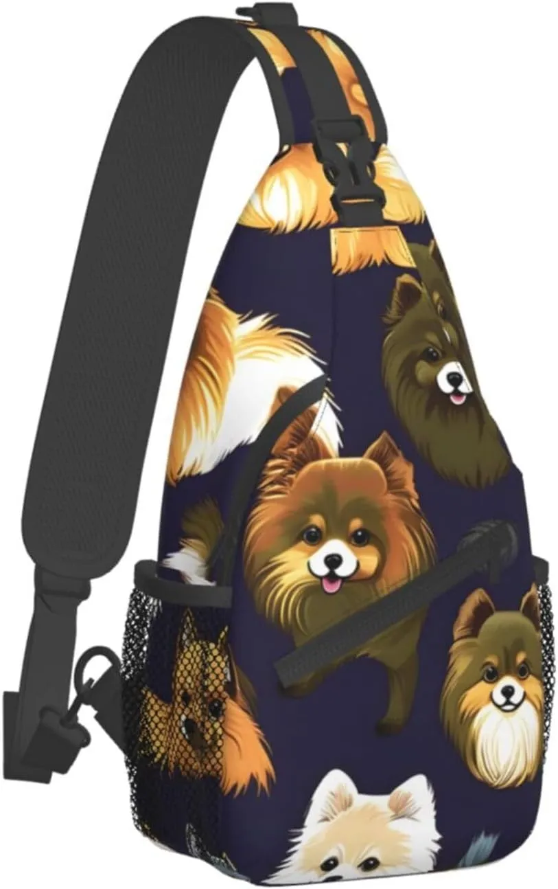 Many Pomeranians Pattern Unisex Casual Diagonal Chest Bag,Multipurpose Crossbody Shoulder Bag Travel Hiking Daypack