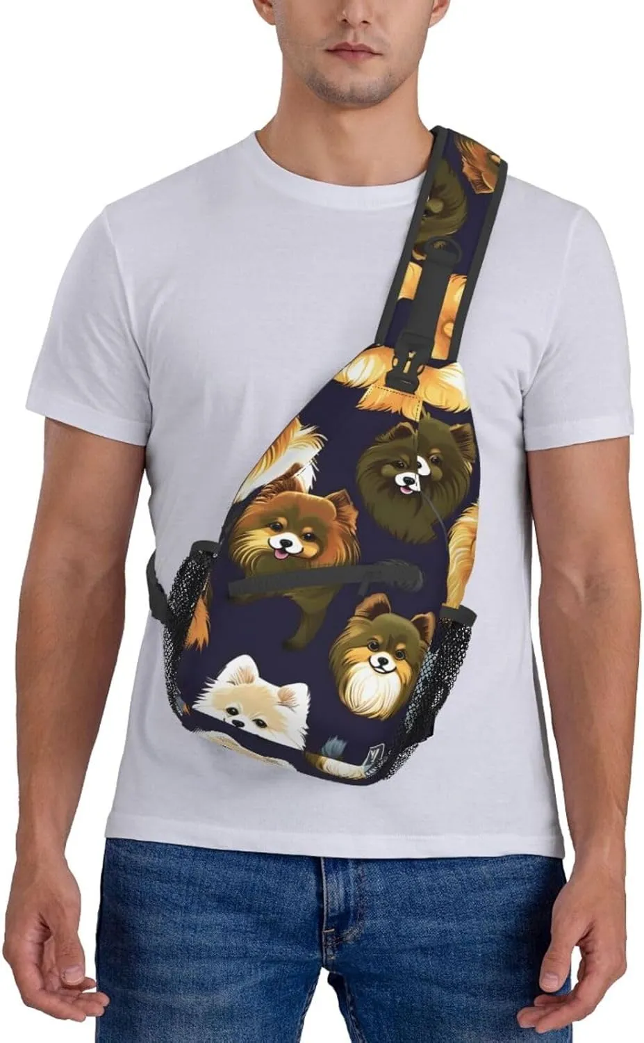 Many Pomeranians Pattern Unisex Casual Diagonal Chest Bag,Multipurpose Crossbody Shoulder Bag Travel Hiking Daypack