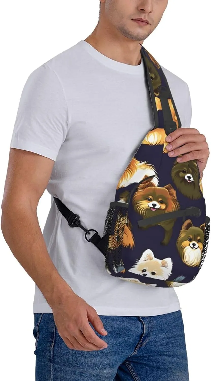 Many Pomeranians Pattern Unisex Casual Diagonal Chest Bag,Multipurpose Crossbody Shoulder Bag Travel Hiking Daypack