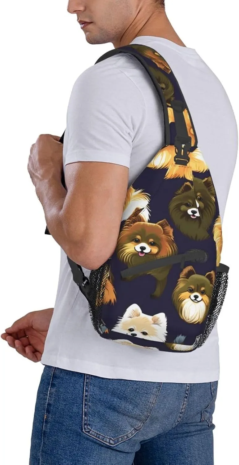 Many Pomeranians Pattern Unisex Casual Diagonal Chest Bag,Multipurpose Crossbody Shoulder Bag Travel Hiking Daypack