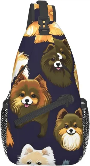 Many Pomeranians Pattern Unisex Casual Diagonal Chest Bag,Multipurpose Crossbody Shoulder Bag Travel Hiking Daypack