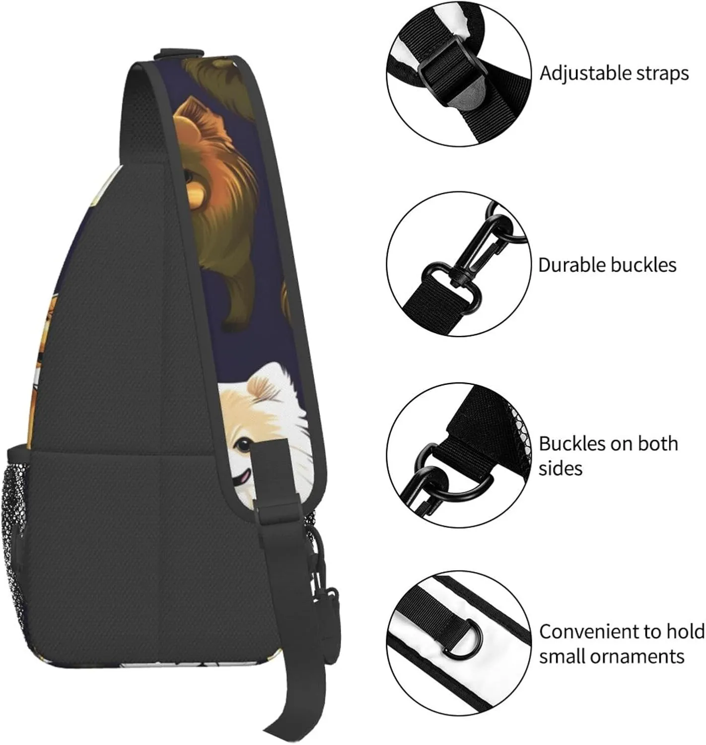 Many Pomeranians Pattern Unisex Casual Diagonal Chest Bag,Multipurpose Crossbody Shoulder Bag Travel Hiking Daypack