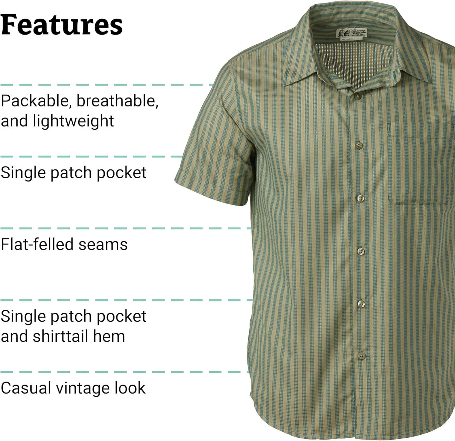 MARMOT Men's Aerobora Short Sleeve Button-Down Shirt - Lightweight, Packable, Quick-Drying UPF Protection