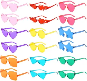 Matcheck 18 Mixed Style Rimless Sunglasses Multicolor Retro Colored Party Glasses Candy Color Bachlor Photoshoot Costume Accessories