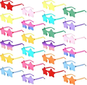 Matcheck 24 Star Shaped Sunglasses Kids Rimless Party Glasses Transparent Colored Eyewear for Boy/Girls Birthday Supplies