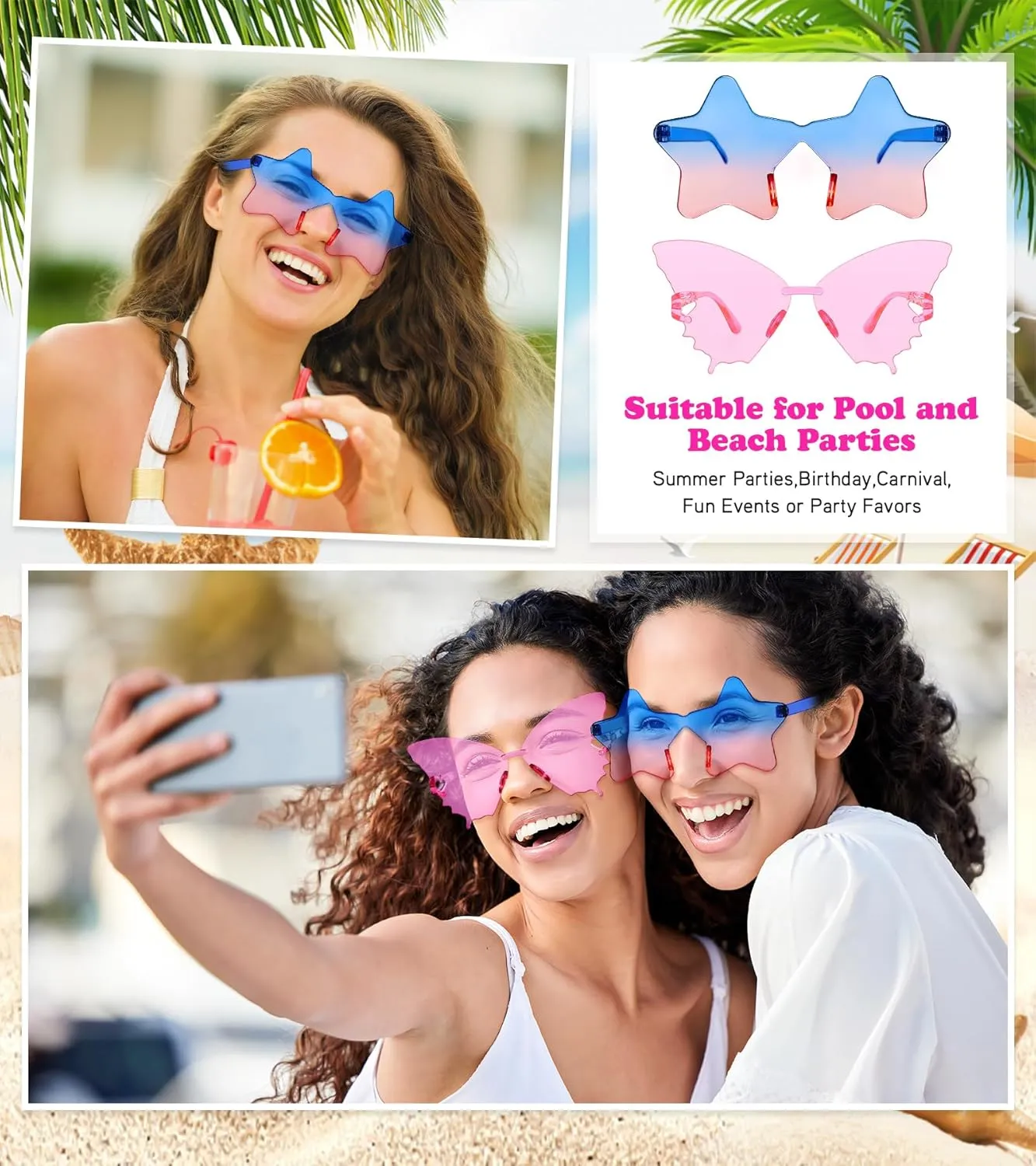 Matcheck 24/48 Mixed Style Rimless Sunglasses Retro Colored Party Glasses Funny Bachlor Pool Costume Accessories
