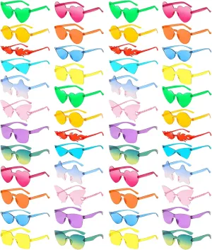 Matcheck 24/48 Mixed Style Rimless Sunglasses Retro Colored Party Glasses Funny Bachlor Pool Costume Accessories