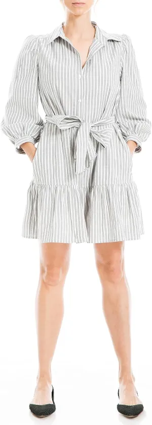Max Studio Women's 3/4 Sleeve Button Top Collar Short Tiered Dress