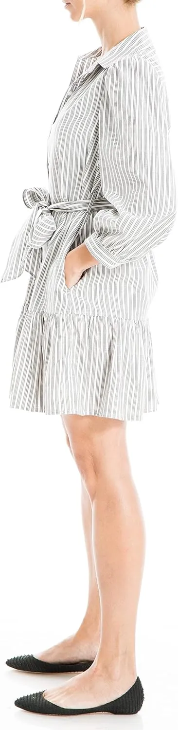 Max Studio Women's 3/4 Sleeve Button Top Collar Short Tiered Dress