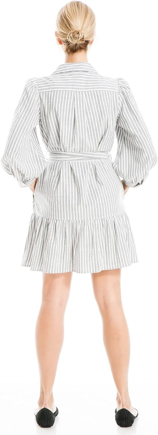 Max Studio Women's 3/4 Sleeve Button Top Collar Short Tiered Dress