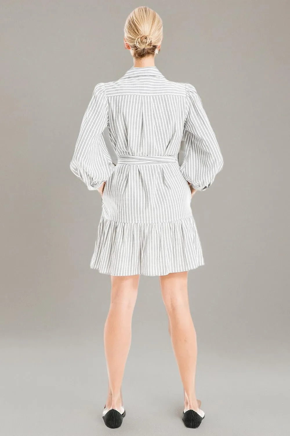 Max Studio Women's 3/4 Sleeve Button Top Collar Short Tiered Dress