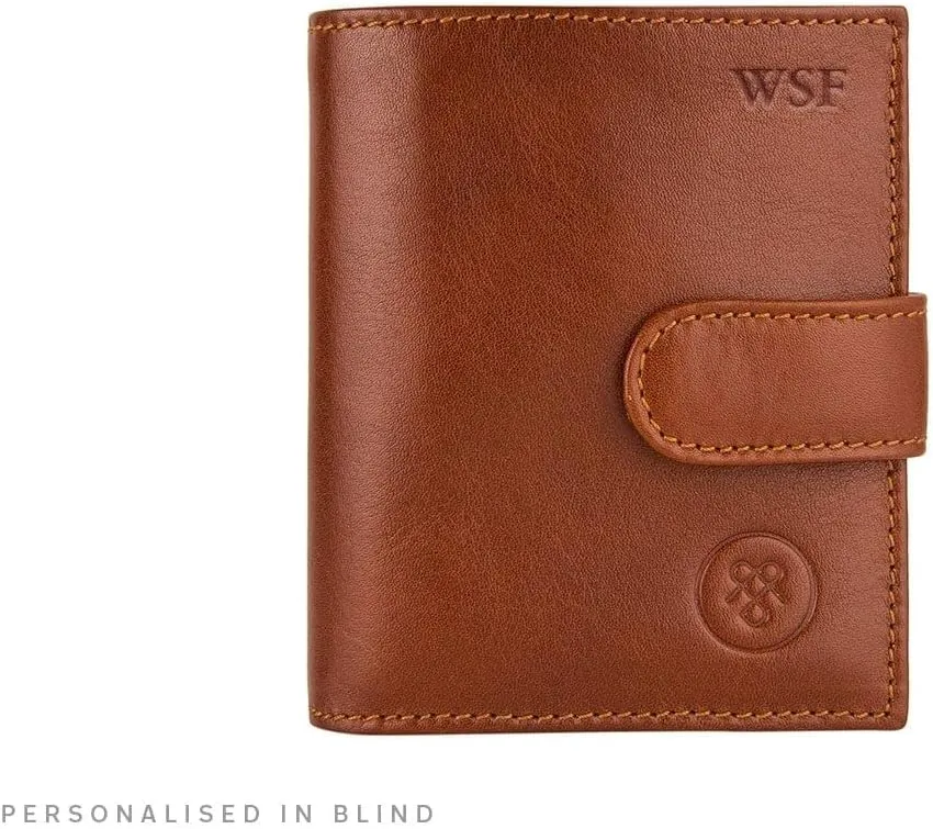 Maxwell Scott - Mens Compact Luxury Leather Mens Small Wallet with Button Fastener - Made in Italy - The Pietre Chestnut Tan