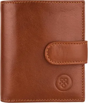 Maxwell Scott - Mens Compact Luxury Leather Mens Small Wallet with Button Fastener - Made in Italy - The Pietre Chestnut Tan