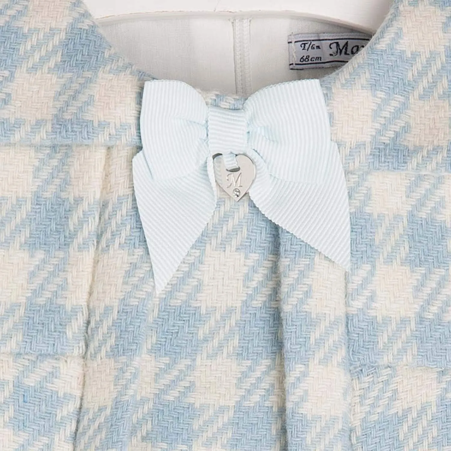 Mayoral Baby Girls 3M-24M Sky-Blue/Ivory Houndstooth Wool Blend Dress