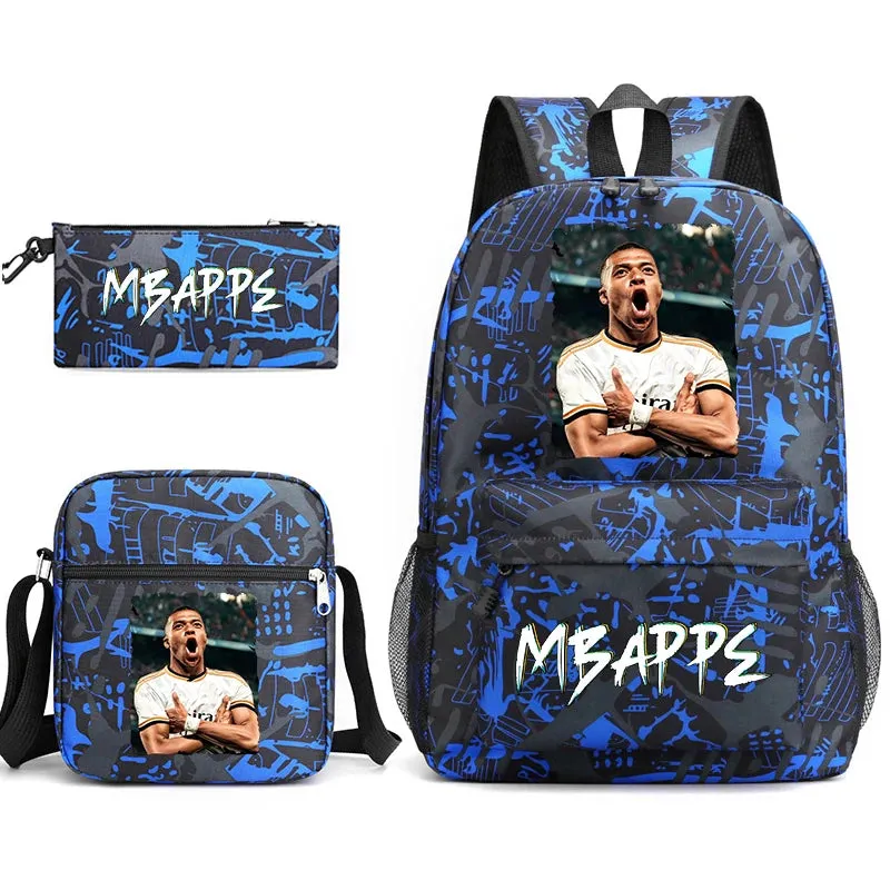 MBappe school bag 3-piece set student backpack bag