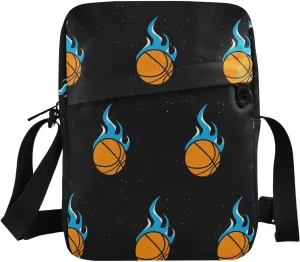 MCHIVER Small Messenger Bag Fire Black Basketball Crossbody Bag for Men Women Cell Phone Pouch Purse for Outdoor Travel Work