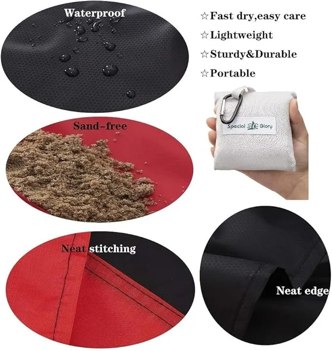 Meafteryou Outdoor Pocket Blanket,Sand-Free Fast Dry Waterproof for Beach,Travel,Hiking,Camping with 4 Built-in Ground Stakes (Grey,43x63 Inch)