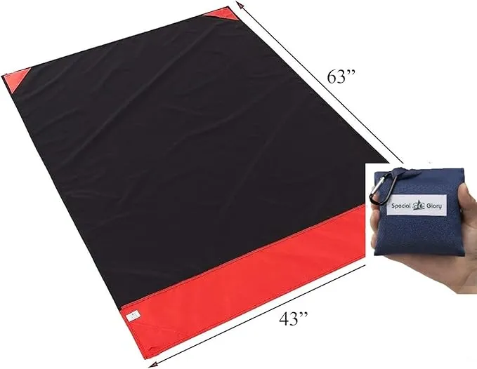 Meafteryou Outdoor Pocket Blanket,Sand-Free Fast Dry Waterproof for Beach,Travel,Hiking,Camping with 4 Built-in Ground Stakes (Navy,43x63 Inch)