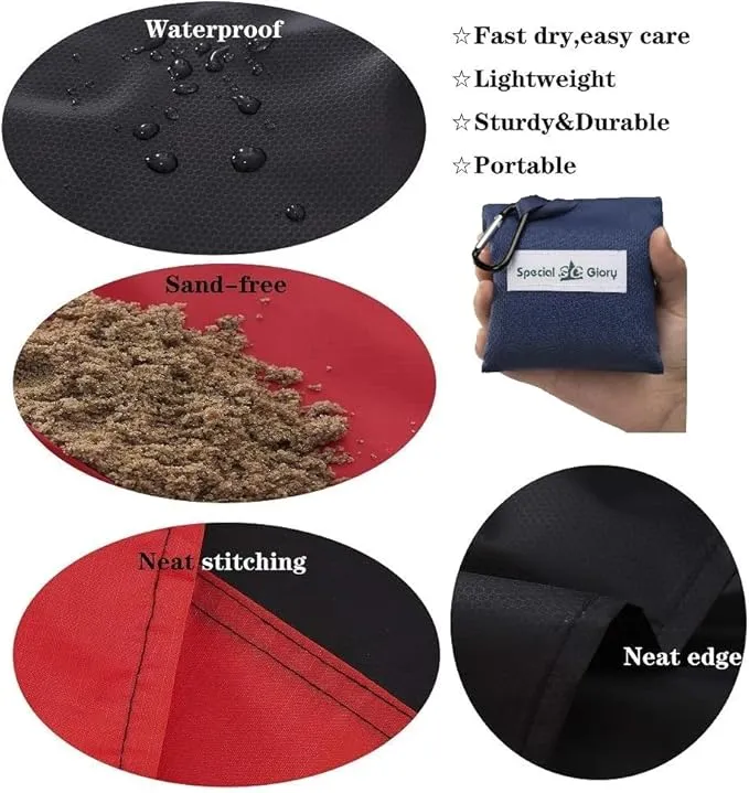 Meafteryou Outdoor Pocket Blanket,Sand-Free Fast Dry Waterproof for Beach,Travel,Hiking,Camping with 4 Built-in Ground Stakes (Navy,43x63 Inch)