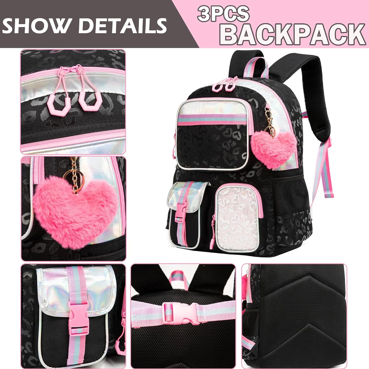 Meetbelify Aesthetic Backpack for Girls with Lunch Box - Elementary to Teen, Cute Bookbag for Kids 8-10