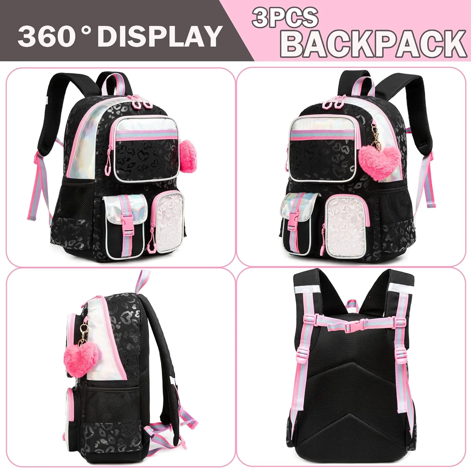Meetbelify Aesthetic Backpack for Girls with Lunch Box - Elementary to Teen, Cute Bookbag for Kids 8-10