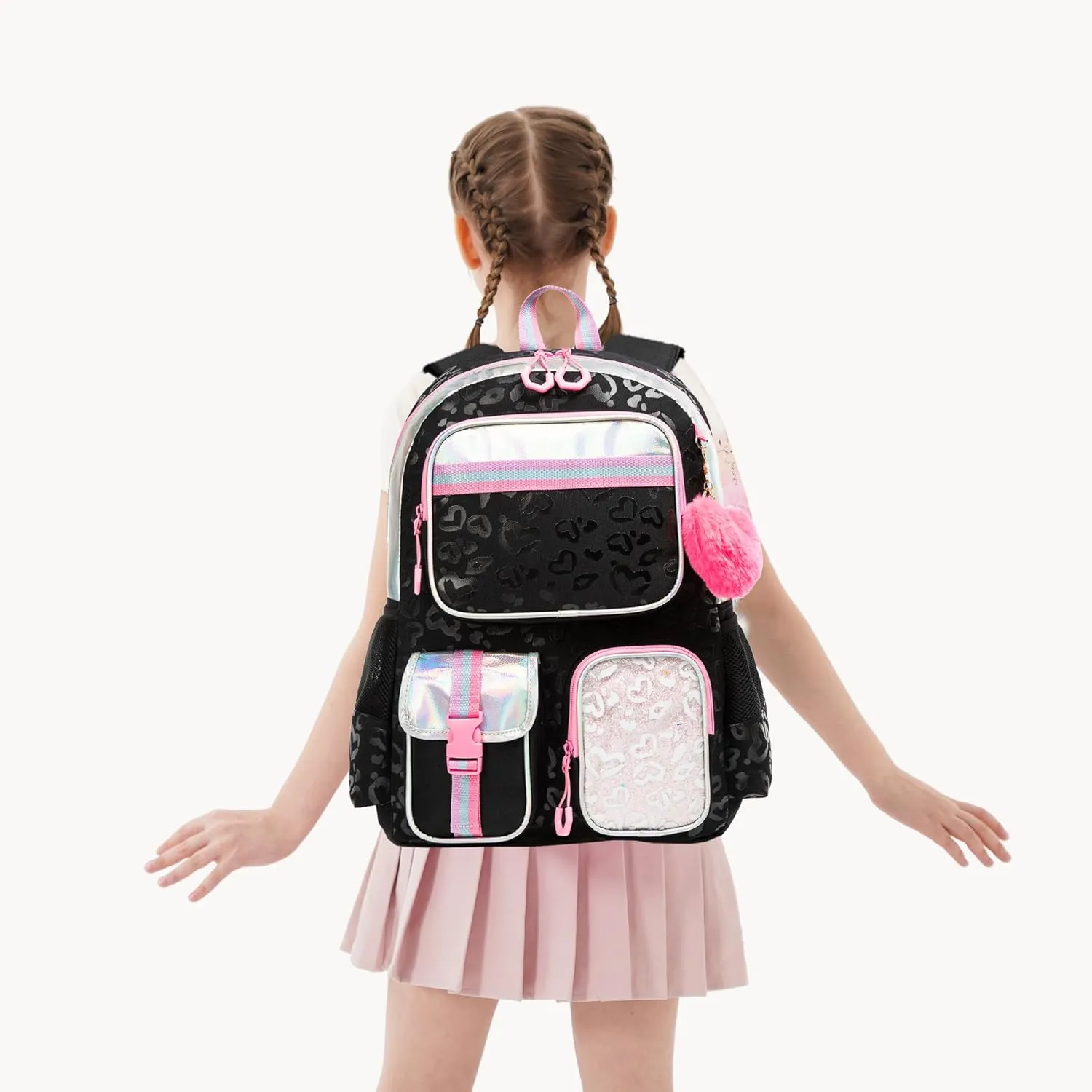 Meetbelify Aesthetic Backpack for Girls with Lunch Box - Elementary to Teen, Cute Bookbag for Kids 8-10