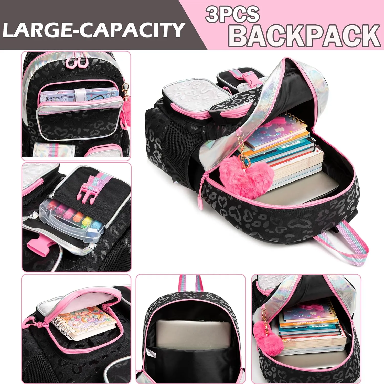 Meetbelify Aesthetic Backpack for Girls with Lunch Box - Elementary to Teen, Cute Bookbag for Kids 8-10