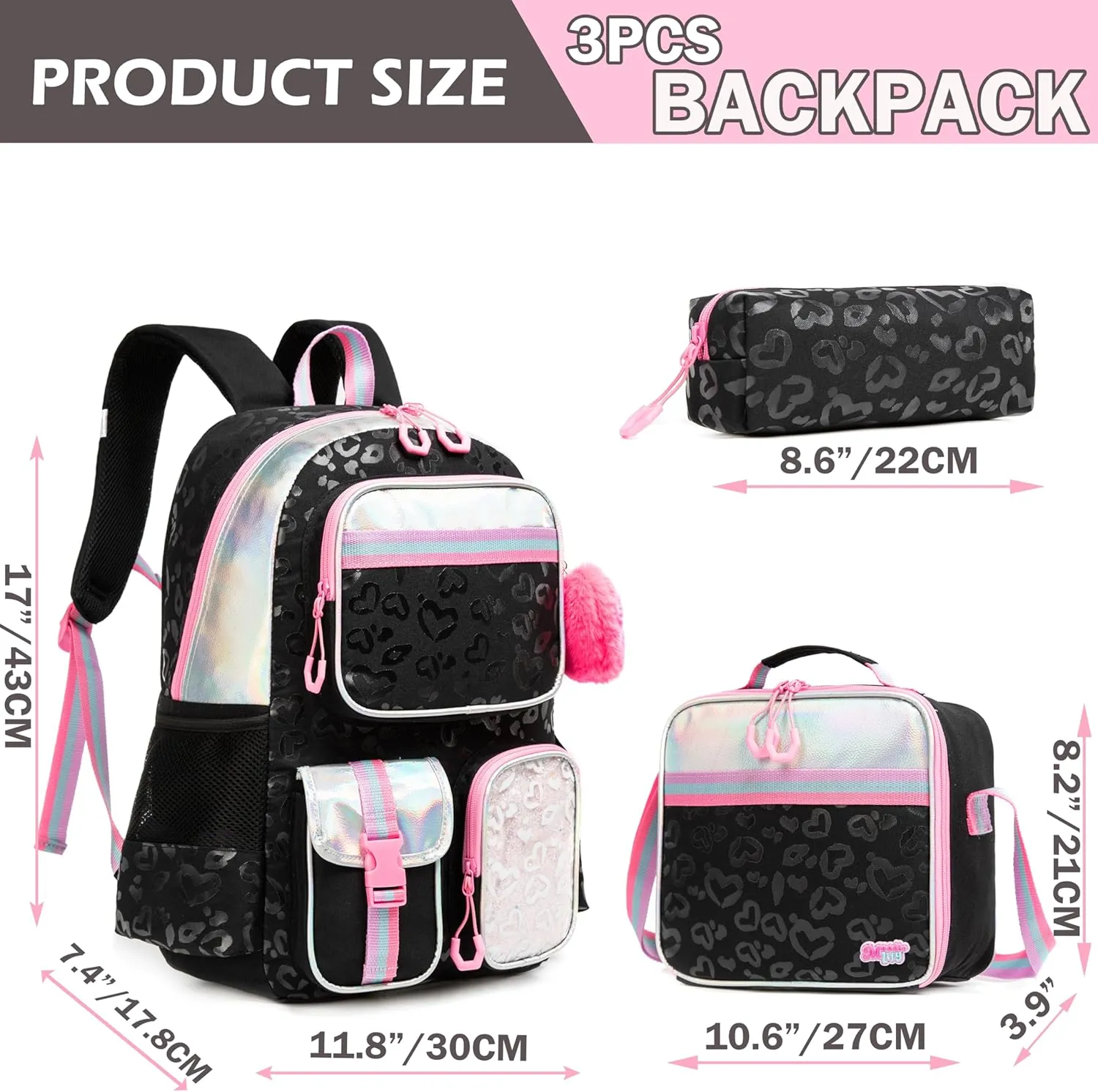 Meetbelify Aesthetic Backpack for Girls with Lunch Box - Elementary to Teen, Cute Bookbag for Kids 8-10