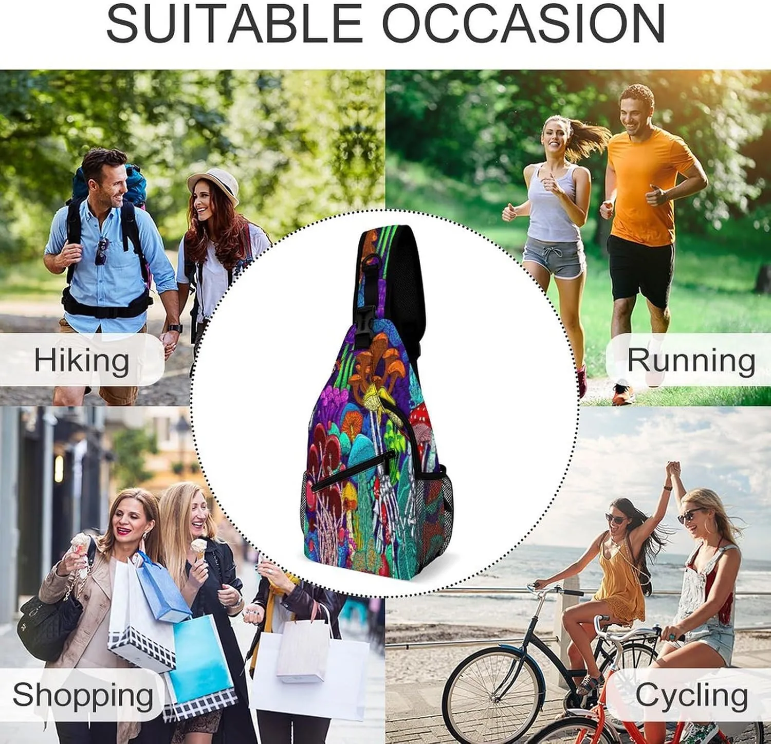Men & Women Gym Crossbody Sack Satchel Outdoor Hiking Bag, for Hippie Colorful Skull Trippy Neon Magic Mushrooms Sling Bag Backpack Backpacking for Travel Hiking - Small Tool Backpak