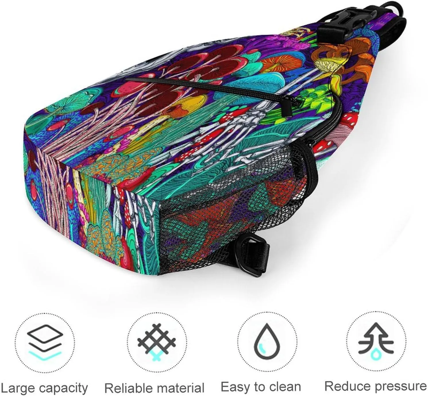 Men & Women Gym Crossbody Sack Satchel Outdoor Hiking Bag, for Hippie Colorful Skull Trippy Neon Magic Mushrooms Sling Bag Backpack Backpacking for Travel Hiking - Small Tool Backpak