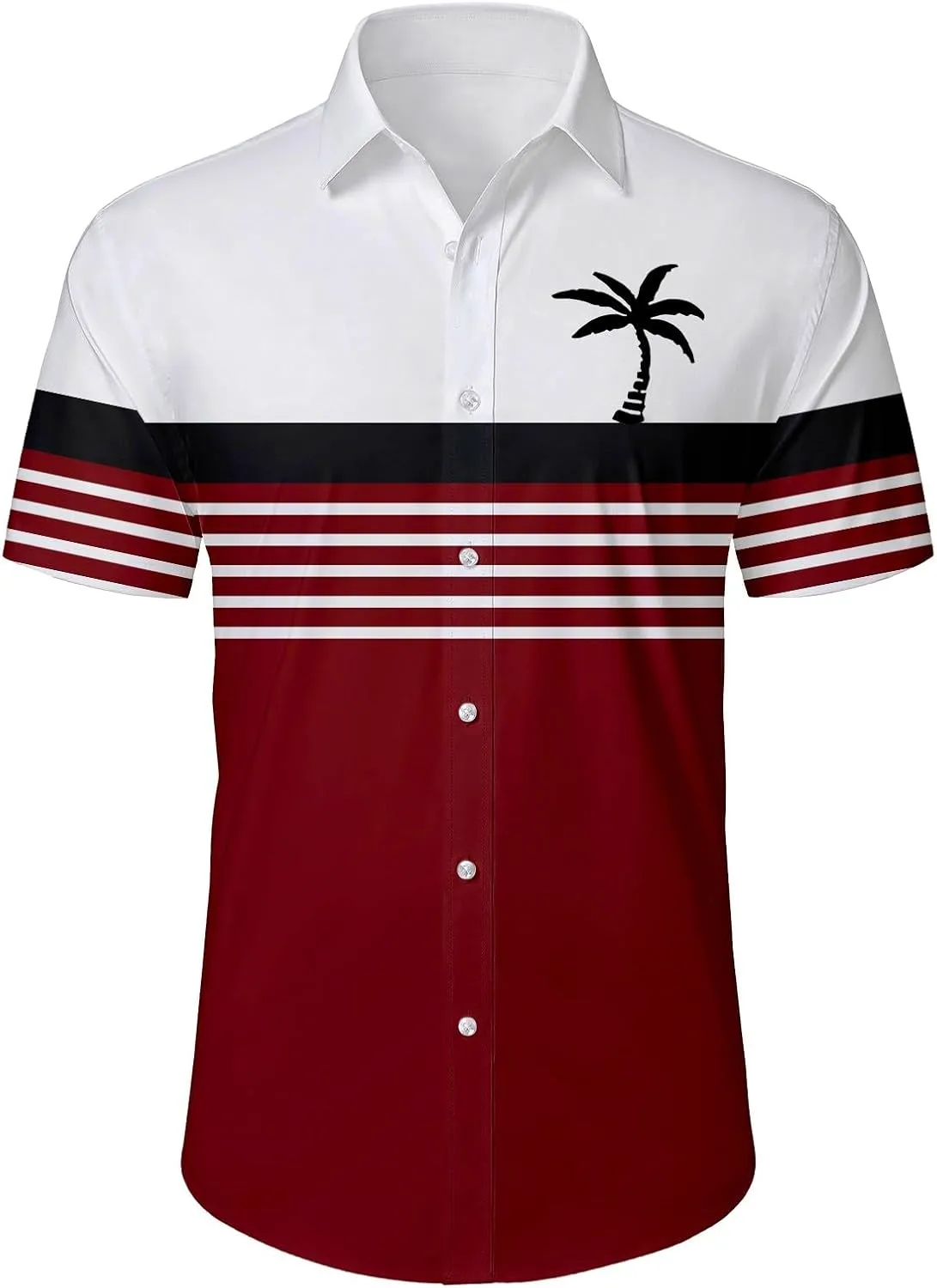 Men Coconut Tree Print Shirt Hawaiian Shirts Short Sleeve Button Down Striped Tops Summer Holiday Beach Tropical Tees
