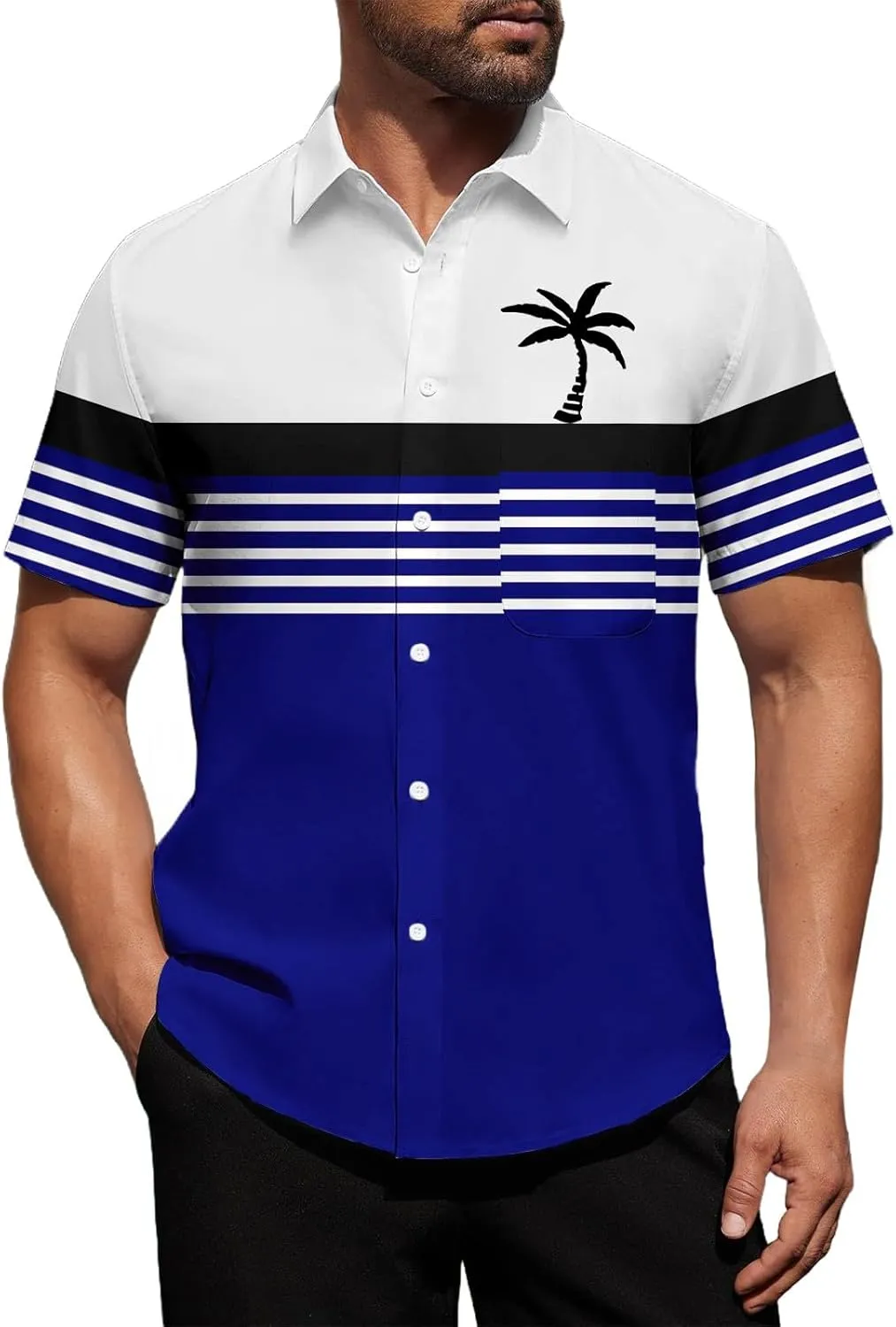 Men Coconut Tree Print Workout Shirt Hawaiian Collar Shirts Short Sleeve Button Down Tops Summer Beach Tropical Tees