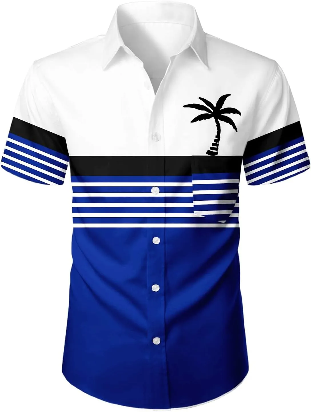 Men Coconut Tree Print Workout Shirt Hawaiian Collar Shirts Short Sleeve Button Down Tops Summer Beach Tropical Tees