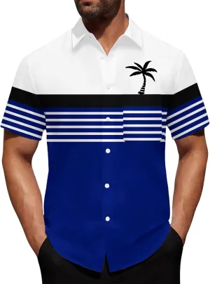 Men Coconut Tree Print Workout Shirt Hawaiian Collar Shirts Short Sleeve Button Down Tops Summer Beach Tropical Tees