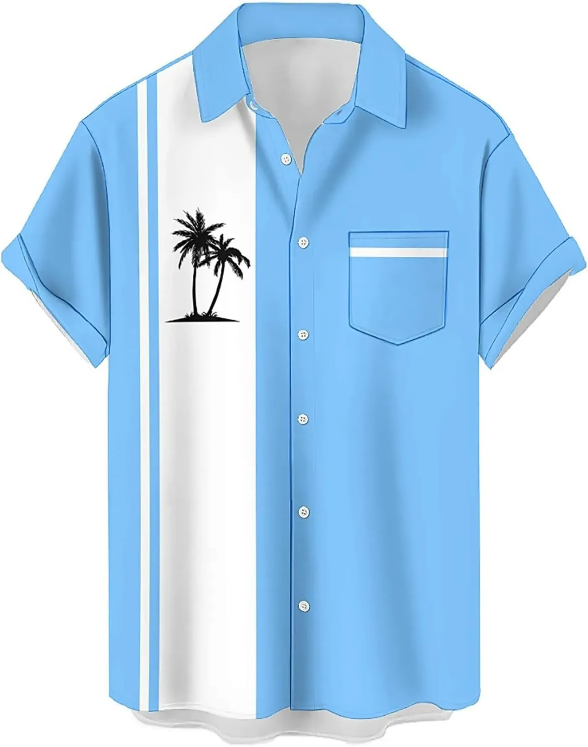 Mens Bowling Shirts, 1950s Hawaiian Vintage Button Down Short Sleeve Shirts Summer Casual Holiday Beach Shirts