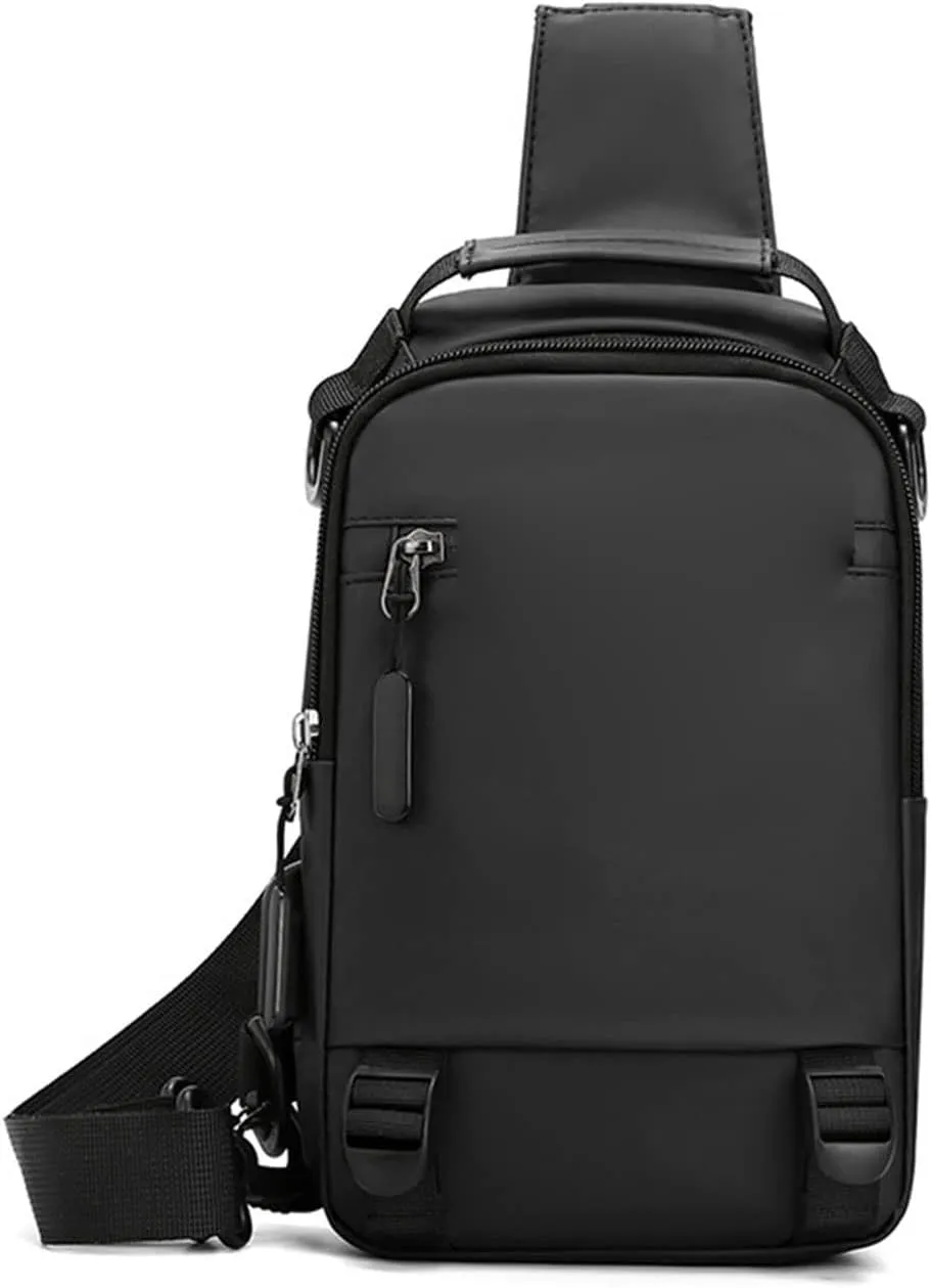 Men's Cross-Body Sling Bags Nylon Messenger Shoulder Bag Mens Chest Bag Multi-Functional Outdoor Waterproof Box Backpack Handbag Trend Youth Mens Bag(Black)