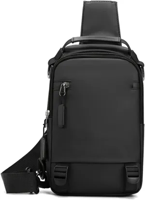 Men's Cross-Body Sling Bags Nylon Messenger Shoulder Bag Mens Chest Bag Multi-Functional Outdoor Waterproof Box Backpack Handbag Trend Youth Mens Bag(Black)