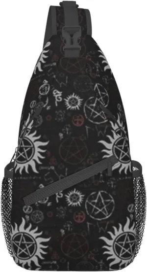 Men's Cross Chest Bag Diagonally(Symbols Black), Crossbody Shoulder Bag Travel Hiking Daypack for Women