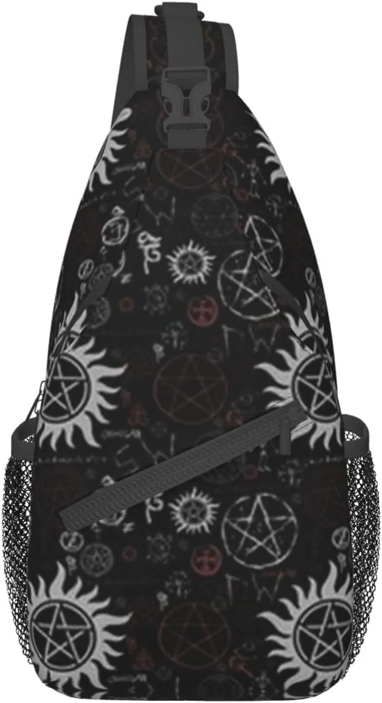Men's Cross Chest Bag Diagonally(Symbols Black), Crossbody Shoulder Bag Travel Hiking Daypack for Women