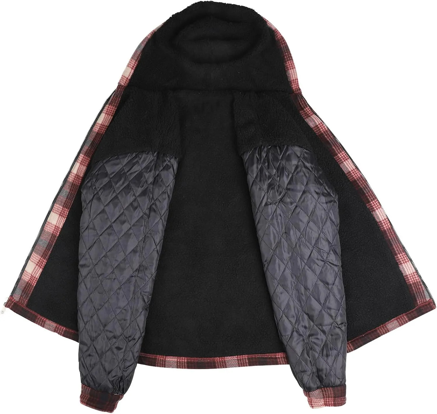 Mens Flannel Jackets Sherpa Lined Fleece Zip Up Winter Warm Workout Plaid Sweatshirt with Hood